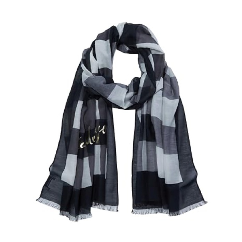 KATE SPADE PARTY PLAID SILK AND COTTON OBLONG SCARF BLACK WHITE 80” x 25” NWOT